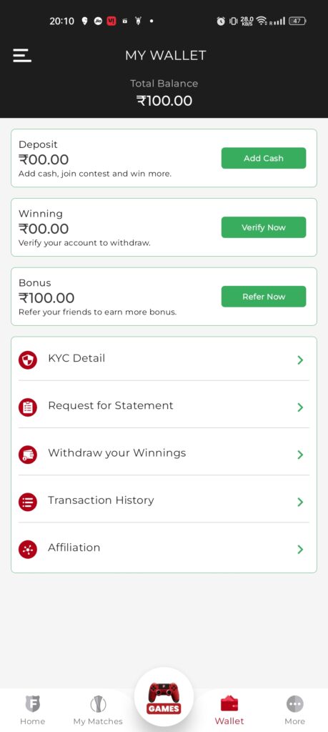 Download the FantaFeat app and Get ₹ 100 on Signup