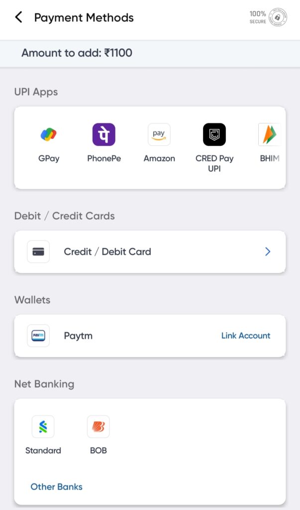 complete your transaction through UPI, Debit/Credit Card, or Net banking