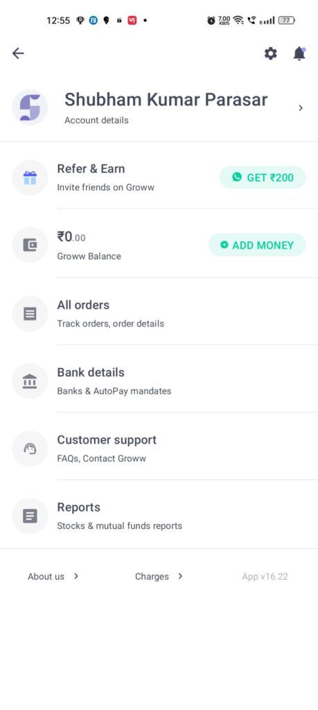 Click on refer & earn option