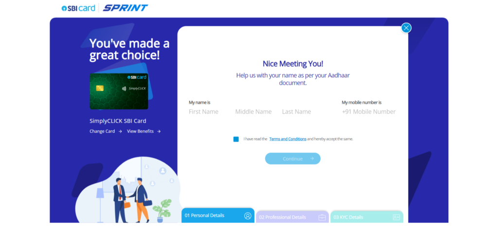 Personal Details needed for SBI Card