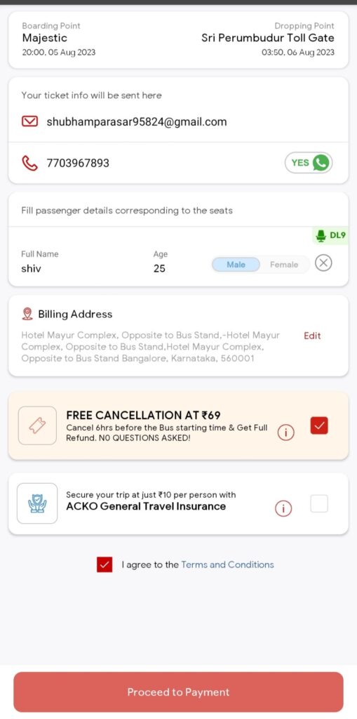 Enter Passanger Details In AbhiBus