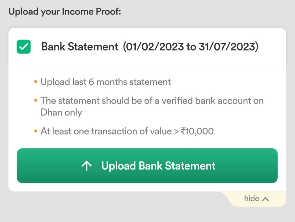 Upload bank statement on dhan app