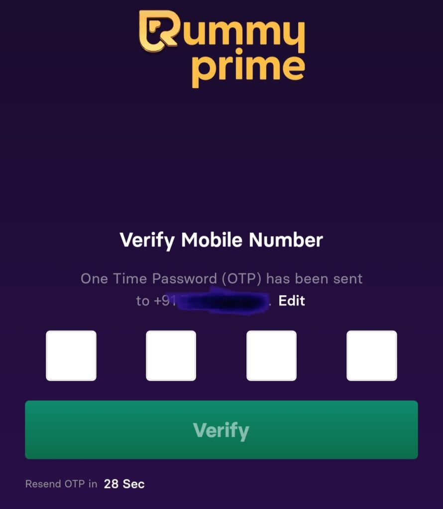 How verify rummyprime OTP