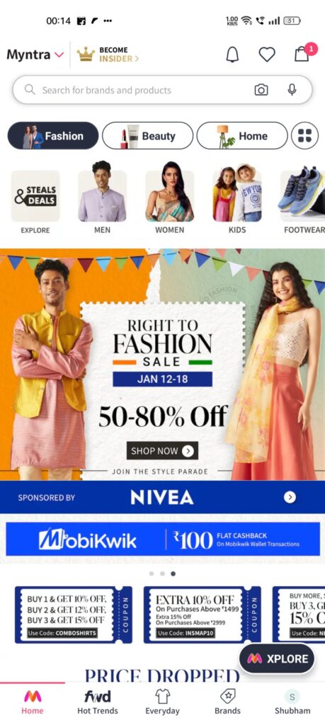 Myntra online shopping platform