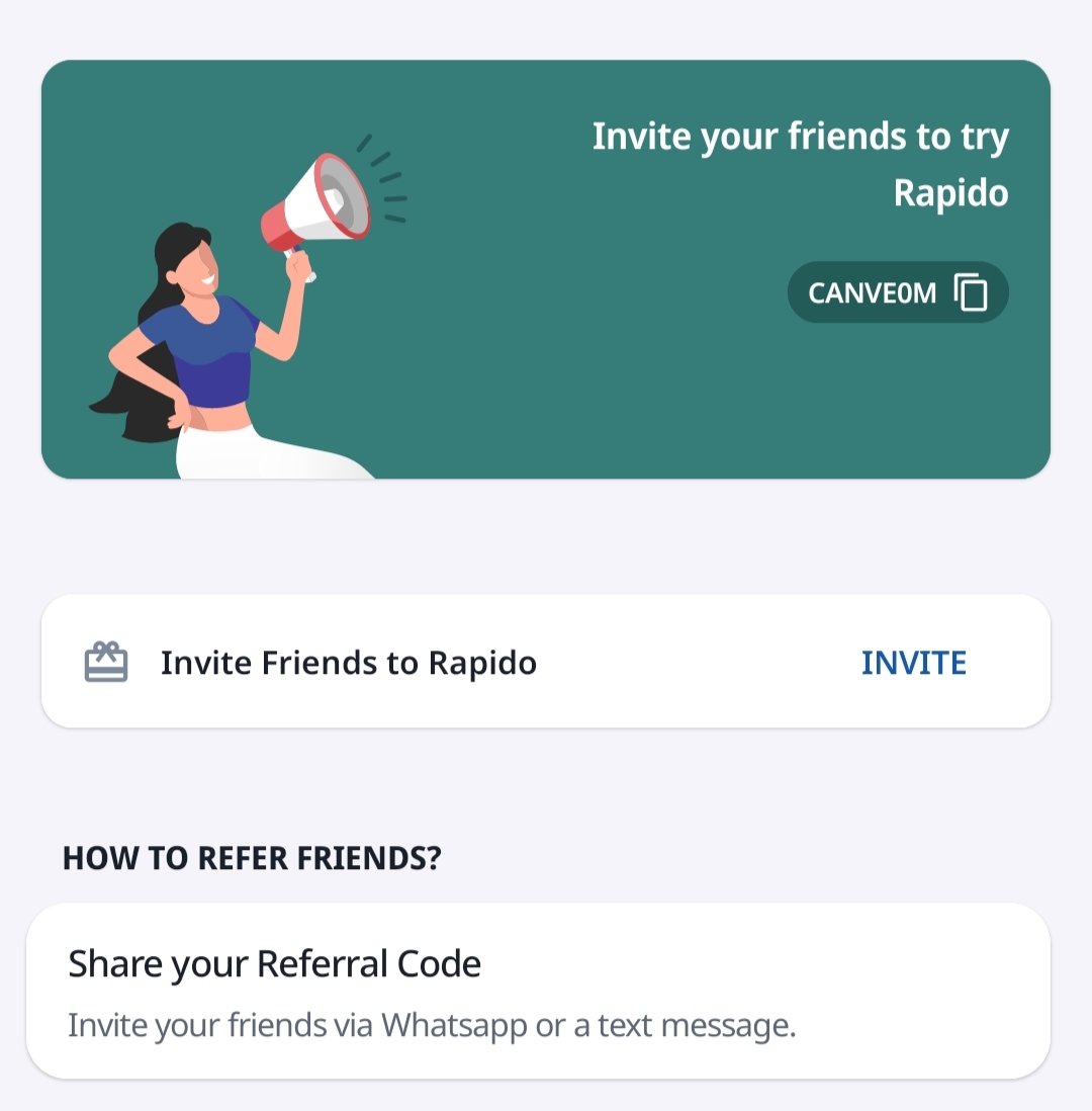 Rapido Referral Code CANVE0M Get ₹25 Cashback On First Ride